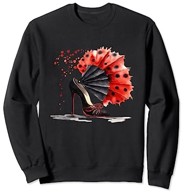 Flamenco Shoes High Heel Pumps black Hand Fan Red Polka Dots Sweatshirt
