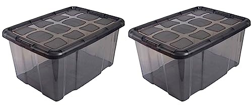 Acan Tradineur - Pack de 2 Cajas de Almacenamiento - Fabricado en plástico - Contenedor para almacenar Libros, ropa, mantas - N.º 18 (Gris Antracita) - 29,7 x 61,5 x 45 cm - 60 Litros