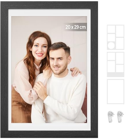 SONGMICS Cadre Photo avec 3 Fonds, Cadre Photo Multiple, Cadre Pêle-mêles, Images 4x6, ou 4x4, Pointes Sans Traces, 36,5 x 26 cm, Noir Cendré RPF024B01