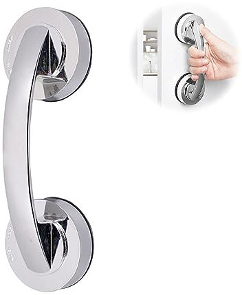 Kytpyi Haltegriff für Senioren - Rutschfester Duschgriff Ohne Bohren Mit Starkem Saugnapf für Glastüren, Tragbar, Silber