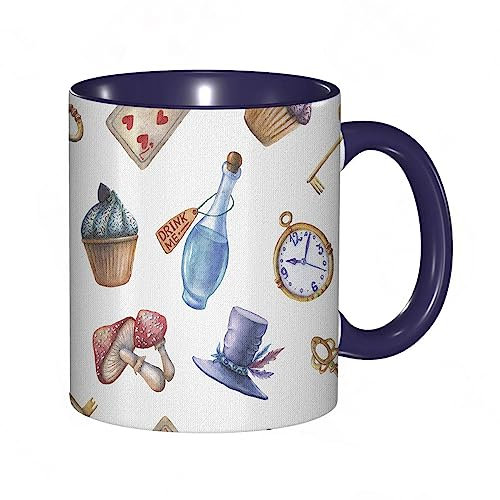 RFSHOP Tazza da caffè Alice nel paese delle meraviglie Cupcakes funghi e bottiglie da appendere nel cielo con motivo dessert 325 ml tazza da tè in ceramica con manico per casa ufficio Natale