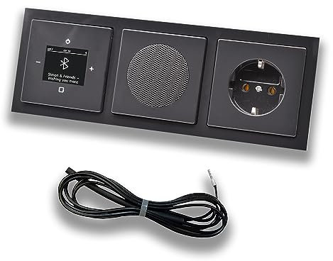 Busch Jäger DAB+ Unterputz Bluetooth Radio 8217U-101 Future Anthrazit, Set mit Lautsprecher, Abdeckungen, Steckdose mit Kinderschutz, Rahmen + 0,9 m EBROM Wurfantenne zur Empfangsoptimierung - 8217U