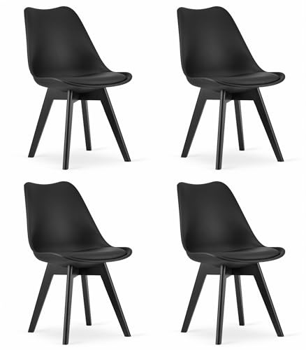 NMK HOME Esszimmerstühle 4er Set Schwarz Kunstleder Polypropylen | ergonomisch, minimalistisches Design, pflegeleicht, stabil, Esszimmer, Homeoffice