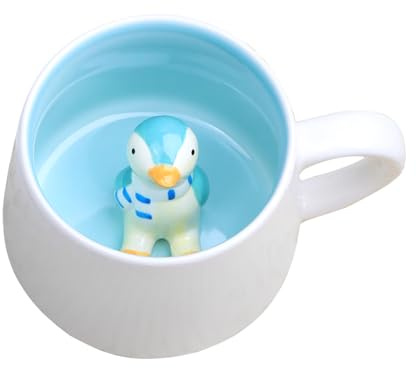 Soulnioi Bonita taza de cerámica 3D de animales con asa, hecha a mano con figura de animales para café, té, leche, regalo para cumpleaños, graduación, San Valentín, bodas (pingüino)