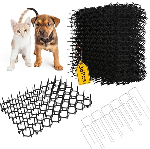 JUNUNDJING Dornengitter Gegen Katzen, 36 Stücke Katzenabwehr Matte, 20x15cm Katzenabwehr Matte mit Spikes Tiervertreiber, Dornengitter Katzenabwehr, Katzenschreck Gitter, Dornengitter Katzenabwehr