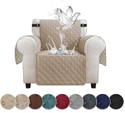 Jaotto Sofabezug 1 Sitzer wasserdichte Sofa Überzug mit Armlehnen Antirutsch Sofaschoner Sofaüberwurf Reversible Gesteppte Couch überzug für Haustiere Katzen Hunde,Khakifarbe