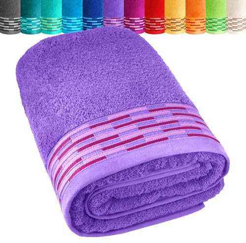 Lashuma Badehandtuch groß 100x200 cm, Lugano großes Frottee XXL Duschtuch Lila - Lavendel