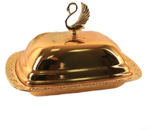 HEBEOT Beurrier domestique avec couvercle, beurrier en acier inoxydable pour servir du beurre, des desserts, des condiments 19 x 14 x 12,5 cm (doré)