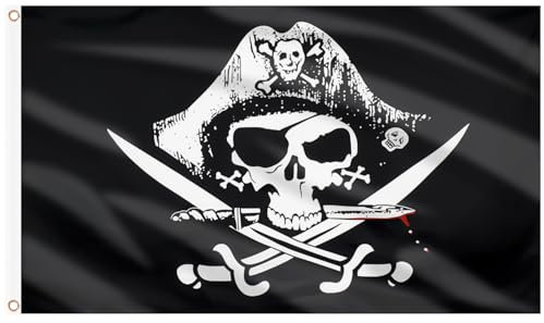 AhfuLife Bandiera Pirata, Bandiera dei Pirati con Teschio- Cranio e Croce Coltello Bandiera per Feste, Decorazioni per Halloween, con 2 Occhielli In Metallo (CrossKnake, 1 pezzi)