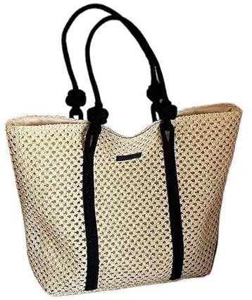 wangfq Korbtaschen Damen Casual Sommer Große Kapazität Stroh Gewebt Strand Taschen Handgemachte frauen Schulter Tasche Dame Reise Handtaschen Rattan Shopper Tote Basttaschen Damen Sommer