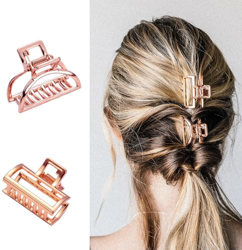 Katmerio Haarklammern – 2 Stück Große Metall Klaue Clips, Rutschfeste Rosegold Haarklammern für Frauen und Mädchen