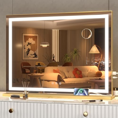 Hasipu Kosmetikspiegel mit Beleuchtung, 58 x 46cm LED Schminkspiegel, Beleuchteter Schminkspiegel mit dimmbaren 3 Modi, Touchscreen Steuerung Kosmetikspiegel