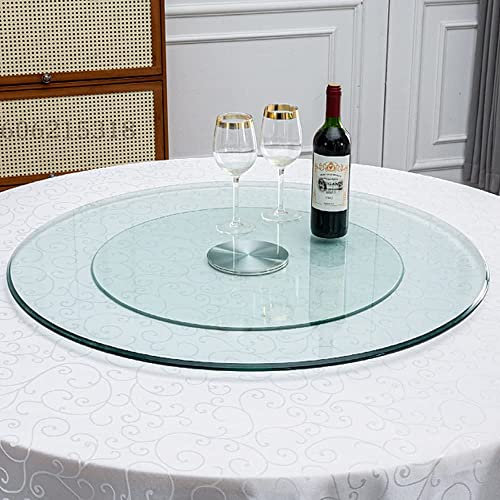 JFUNANQH Tischdrehteller aus Glas, rund, Lazy Susan, 24-40 Zoll, drehbar, für Esstisch, transparentes Drehtablett, strapazierfähig, Basis aus Aluminiumlegierung (Größe: 60 cm/24 Zoll)