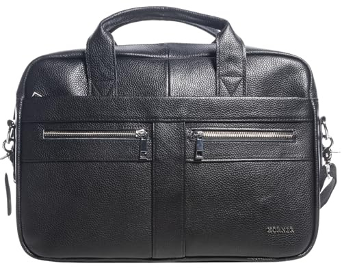 Hörner Laptoptasche Cognac Schwarz I Echtes Leder I Businesstasche Damen & Herren I Laptoptasche 15,6 Zoll I Bürotasche I Businesstasche I Aktentasche I Ledertasche für Laptop