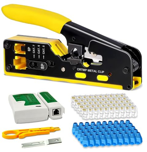 WANCHIY RJ45 Crimp Tool Pass Through Ethernet Crimper for Cat5 Cat6 Cat7 | Cable Stripping Tool, Cutting Function, Network Repair Kit, RJ11 RJ12 Compatible, Professional Hand Tool
