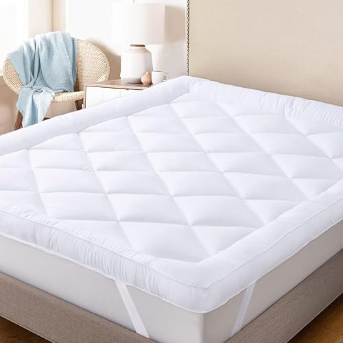 MH Home Bed Mattress Topper (4 Inch/10 cm) Extra Deep Hotel Quality, Breathable Comfortable Quilted Mattress Toppers 4ft/Small Double Size Bed with Elasticated Straps (4ft/Small Double)
