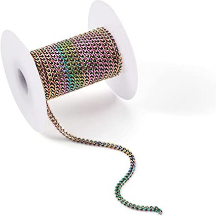 Bunte Kettenglied-Rollen, Handarbeit Farbe Kette ， 5 m gedrehte Ketten aus 304 Edelstahl, ungeschweißte Ketten mit Spule for die Herstellung von DIY-Schmuck, Armbändern, Halsketten, Halsreifen