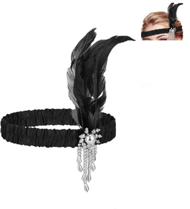 20er Jahre Flapper Feder Haarband,1920s Stirnband Damen Gatsby Kostüm Accessoires, Glitzernde Strasssteine HaarAccessoires,Karneval Kostüm Damen Accessoires