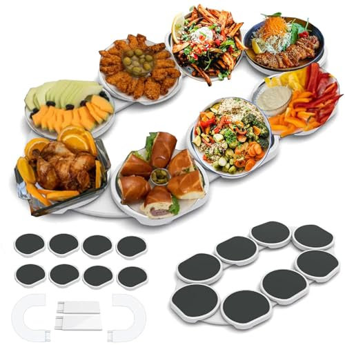 Tocadiscos para mesa de comedor, 8 platos, para mesas rectangulares rectangulares, alimentos de fácil acceso, diseño giratorio, mesa de comedor de cocina, bandeja giratoria, riel expandible