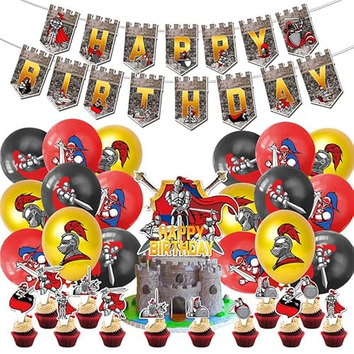 32 pz Palloncino medievale Cavalieri, Set di palloncini con personaggi greci antichi, festone di buon compleanno decorazione per torta di compleanno, decorazione per torte fai da te per feste di