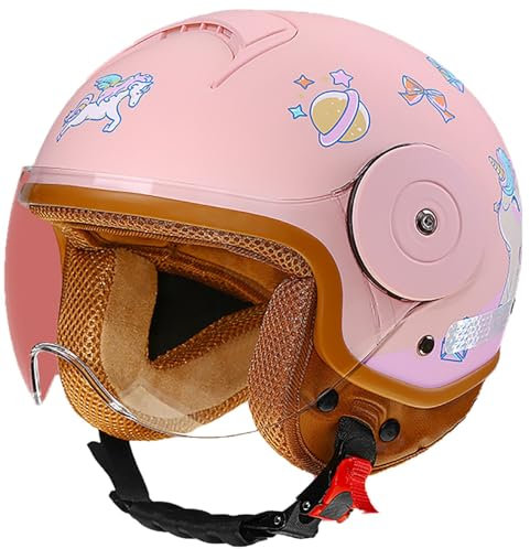 Casco Da Moto Per Bambini, Casco Da Scooter,Casco Jet Con Visiera Parasole,Casco Carino Per Bambine,Casco Da Scooter Per Bambini, Casco Da Ciclomotore Per Bambini Dai 5 Ai 12 Anni R,46-54CM