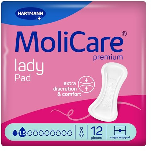 MoliCare Lady Pad 1,5 gocce ultra discreti per donne senza profumo, inserti sottili e flessibili per incontinenza leggera, neutralizzanti gli odori, 12 pezzi