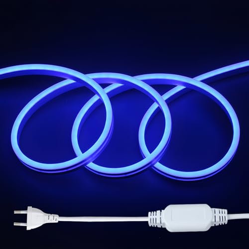 AMATOPDECO Ruban LED COB 220V, IP65 Etanche Flexible néon LED Strip, Bande Lumineuse LED pour Cuisine Chambre Bureau Jardin Éclairage Ambiance Gaming Décoration (Bleu, 10M)