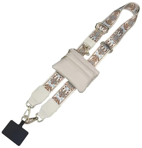 Noverli Handykette universal mit tasche – Verstellbare Handy Umhängeband 65–125cm, Abnehmbare Karabiner, Universelle Handykette Damen für Handyhülle & Reisen (Vintage Cream)
