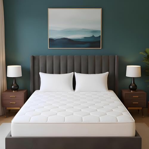 Cozy Aura King Size Mattress Protector – Deep Fitted 40cm Elastic skirt Mattress Cover with Microfiber Filling - Breathable and Soft Quilted Diamond Design (152x200cm)