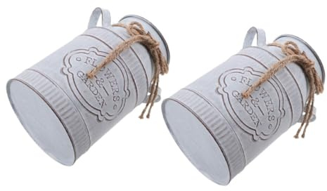 Sosoport 2 Piezas Jarrones de Metal Galvanizado Rústicos Vintage de Diseño Tipo Lechero Resistentes para Decoración Interior y Exterior Francés para Flores o Secas Gris