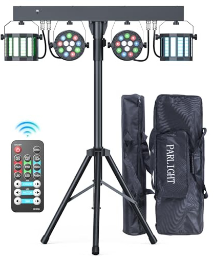Erreyht 60W Derby+RGBW Par LED lumière DJ set avec sac, support et télécommande, éclairage de scène avec DMX-3/6/15 canaux lumières disco pour fête, églises, concerts, mariages, Noël