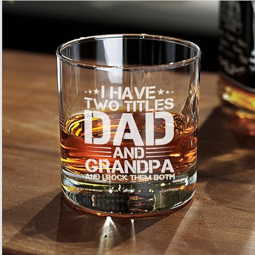 IVISION LEARNING LTD I Have Two Titles Dad and Grandpa Vintage Engraved Whiskey Glass, Wine Drinking Cups, Men Gifts, 10.5oz