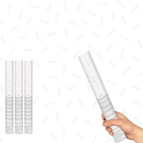 Wedding White Paper Confetti Cannon 30cm – Pack of 3 – Party Poppers Confetti Popper Shooter for Weddings, Celebrations, Parties & Special Events