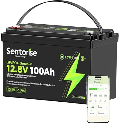 SENTORISE 12V 100Ah LiFePO4 Batterie, Bluetooth Group31 Deep Cycle Lithiumbatterie mit Niedertemperaturschutz für Wohnmobil, Marine, Solar, Inselnetz, Trollingmotor, Golfwagen