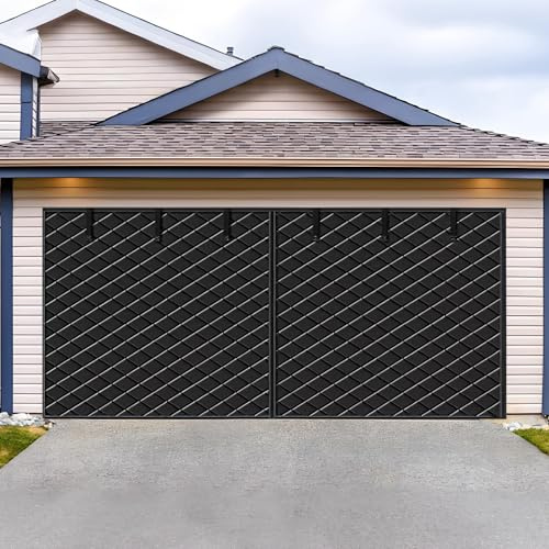 Värmeisolerad Garageportsgardin Med Klart Fönster, Magnetisk Garageportsskärm, Värmeisoleringskit för Vintern, Förtjockad Bomullsdörröverdragsfilt för 1 2 Bilar(Black,W350xH259CM)