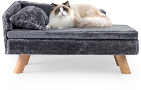 GOPLUS Cama Elevada para Perros y Gatos, Sofá para Perros con Cojín Suave Extraíble y Patas de Madera, Capacidad 30 kg, Cama para Mascotas de Tamaño Mediano y Pequeño, 71 x 43 x 40 cm (Negro)