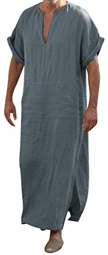 Camisón largo para hombre, camiseta de dormir de una pieza, para tiempo libre, suave, tórax, cómoda, suelta, albornoz de manga larga, manga corta, ligero, ropa de dormir, cuello en V, aireado