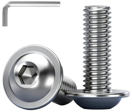YOOZIYA 20 Piezas Tornillos de Cabeza Hexagonal Interior con Brida M6x8mm,Acero Inoxidable A2 V2A Tornillo Máquina con Llave Allen para Muebles,Maquinaria