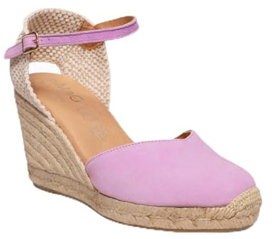 miMaO. Cuñas altas de esparto con plantilla acolchada de gel. Sandalias de piel. Artesanía Española