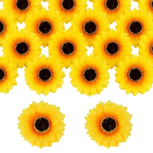 30 Stück 9 Cm Künstliche Sonnenblumen, Dekorative Kunstblumen Zum Basteln Und Anstecken,Sonnenblumen Künstlich, Sonnenblumen Plastik Für Erwachsene, Sonnenblumens Dekoration Für Vielseitige Anwendunge