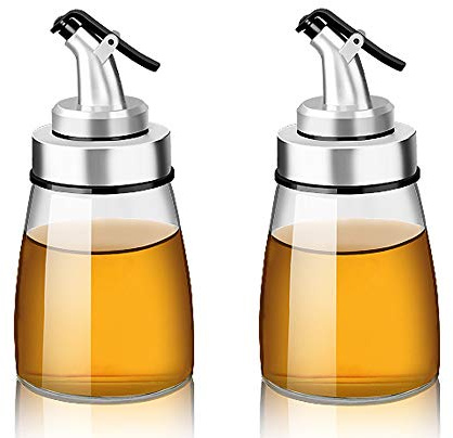 TAMUME Botella de Aceite de Vidrio con Marcas de Medición y Dispensador de Vinagre con Drizzlers para Cocina, Aderezo y Especias Olla de Dispensador (160ml 2pcs)