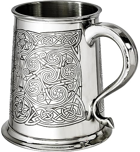 Zinn Krug 1 Pint mit Keltischem Spiralen-Design Schwanengriff Rein Schwer Messgerät Bier Krug Möglich für Gravur Personalisierte Geschenke für Männer und Frauen