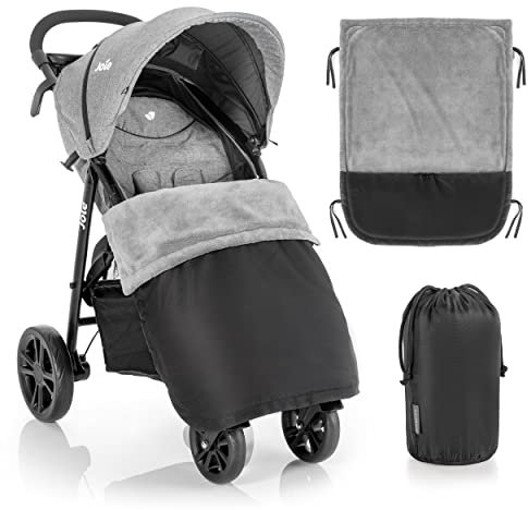 Zamboo Couverture Poussette Universelle, Plaid Bebe pour Extérieur, Polaire Douce pour Landau et Poussette, Déperlant et Coupe-Vent, Léger, Fixation Cordons, Sac de Rangement Inclus - Gris Noir