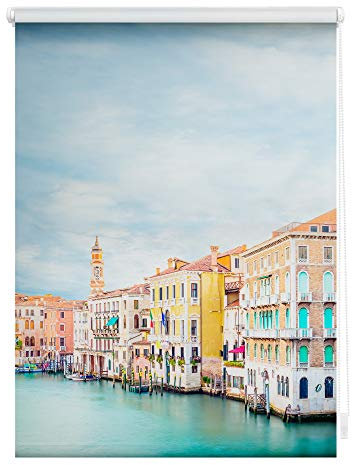 Lichtblick Klemmfix Tageslicht-Rollo mit Motiv, ohne Bohren, Blickdicht, Seitenzugrollo, Made in Germany, Venedig - Blau 45 x 150 cm (B x L)