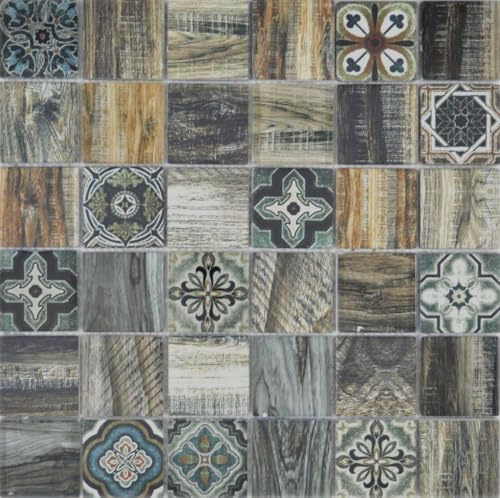 Mosaikfliese Patchwork Beachhouse Holzoptik RETRO Vintage blau grün Wand Küche Fliesenspiegel Bad MOS160-w500
