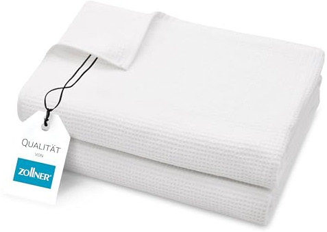 ZOLLNER 2 Teli da sauna in 70x180 cm - Cotone - Qualità alberghiera - Teli doccia lunga durata - design in piquè - lavabile a 95°C - con pratico gancetto - bianco