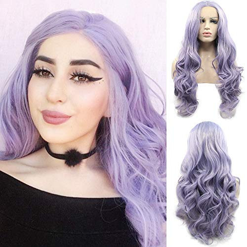 Karissa Hair Lila Purple Lace Front Pelucas para mujer Soft Lavender Purple Hair Peluca con pelos de bebé Mix Color Long Purple Sintética Peluca Fibra resistente al calor sin pegamento para Cosplay