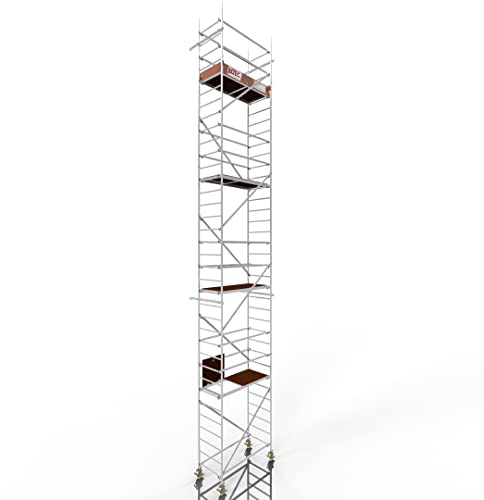 ALTEC Rollfix 2.0 Rollgerüst fahrbar, 10m Arbeitshöhe, inkl. Wandanker | Fahrbares Gerüst aus Aluminium, Baugerüst zertifiziert, 200 kg/m² Traglast, DIN EN 1004-1, ISO 9001:2015