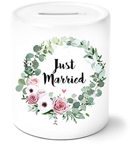 OWLBOOK® Hochzeitsgeschenke für Brautpaar Geld I Geldgeschenk Hochzeit I Geschenk Hochzeit Geldgeschenke zur Hochzeit I Geld schön verpacken Hochzeit I Spardose | Just Married | Keramik