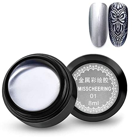 8 ml/Bouteille Nail Gel Peint Métallique Nail Art UV Vernis Laque Métal Colle Nail Photothérapie Nail Colle Or Argent Miroir Crochet Ligne Peint Colle(01)